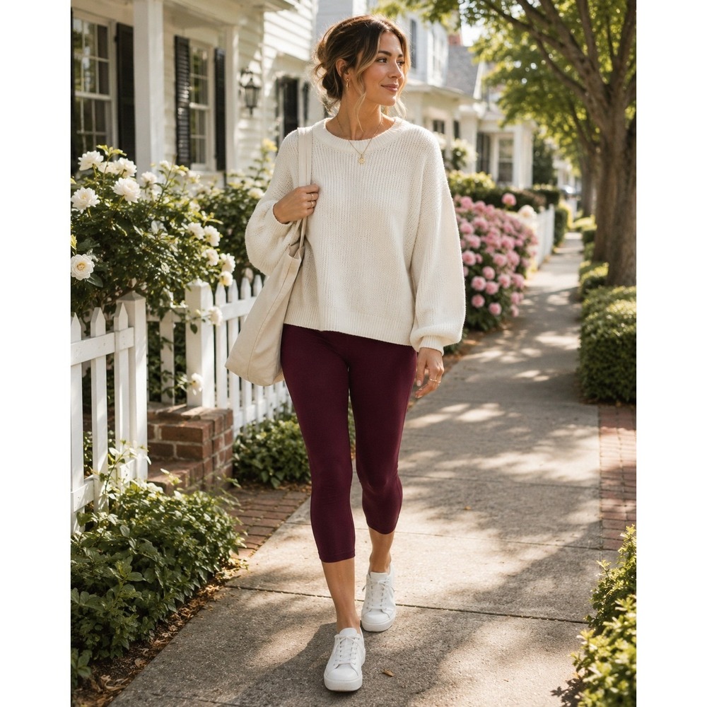 Old Navy Womens High Waisted Fashion Layering Cropped Legging Burgundy Size M